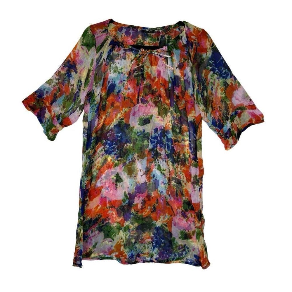 Yuka Beach YB Sheer Watercolor Floral Swimsuit Cover Up Sz L Beach, Swim, Vacay